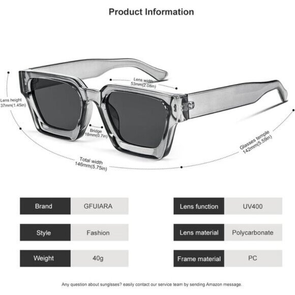 ⚡Men Grey Fashion Thick Trendy Square Shades Rectangle Designer SunGlasses - Picture 6 of 7